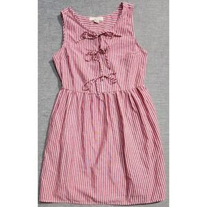 Monteau Los Angeles Red White Striped Tie Front Sleeveless cottagecore Dress Med